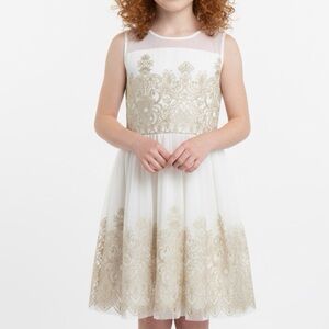The Children's Place Sleeveless White Dress with Gold Embroidery Size Girl 14